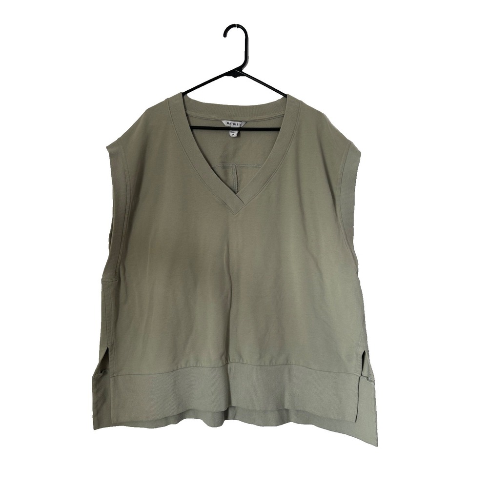 Athleta Retroterry‎ Sweatshirt Size 2X Sage Green V-Neck Sleeveless Athleisure